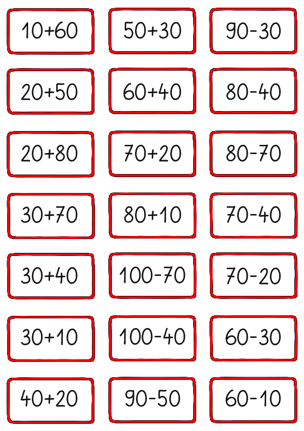Plus und Minus mit Z-Zahlen - Miniaufgabenkärtchen (gemischte kleine Auswahl)
